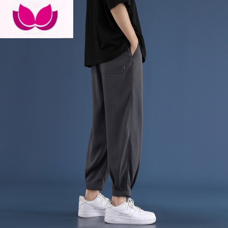 七斓胖子垂坠感冰丝休闲裤子男夏季薄款宽松直筒大码阔腿裤痞帅九分裤