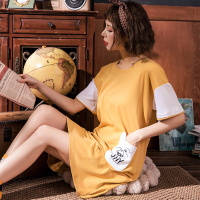 猫人少女睡裙夏季纯棉薄款可外穿家居服可爱舒适简约宽松短袖连衣裙