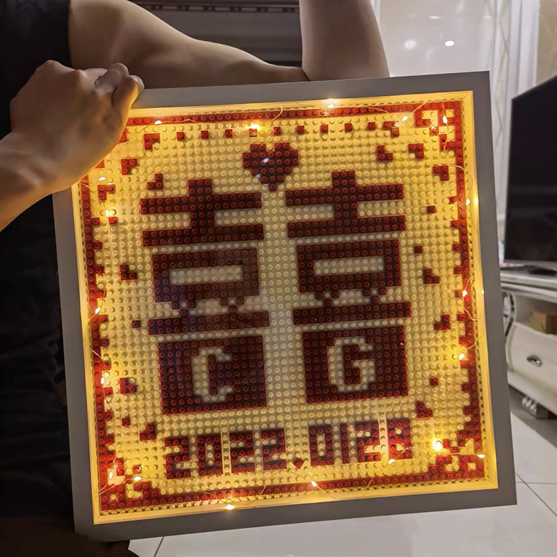 积木喜字相框像素画囍字婚房摆件小颗粒diy拼图成年新婚礼物