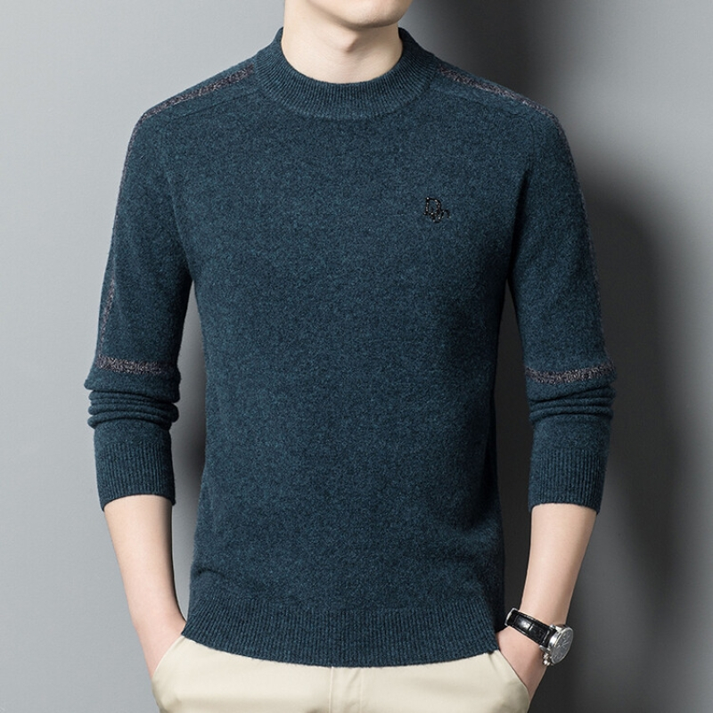 恒源祥品牌加厚100全羊毛衫男士毛衣圆领针织衫烫钻休闲上衣冬