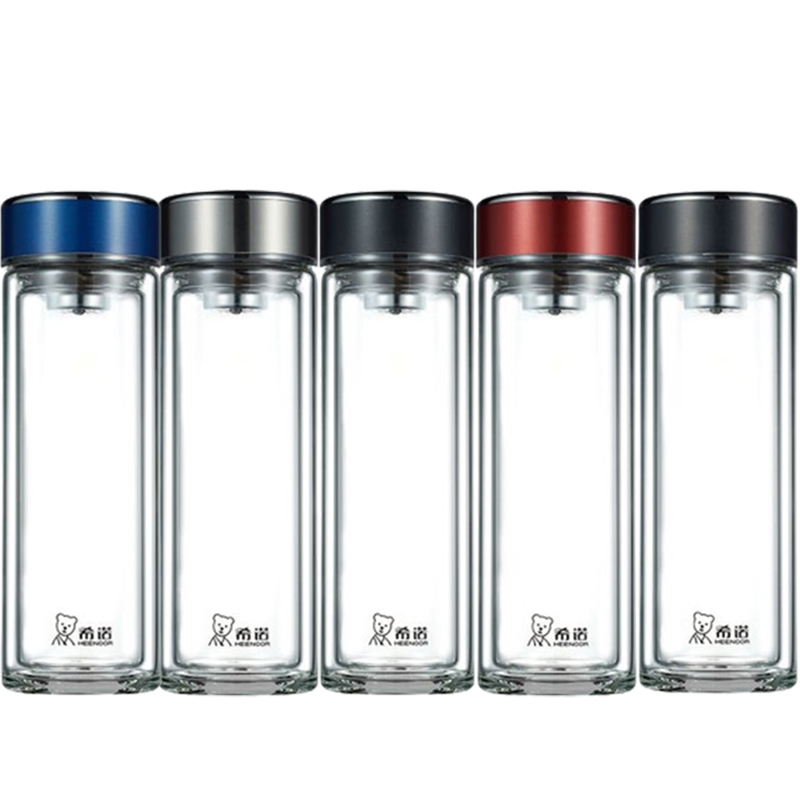 希诺玻璃杯315ml便携耐用双层XN-6778(颜色随机)