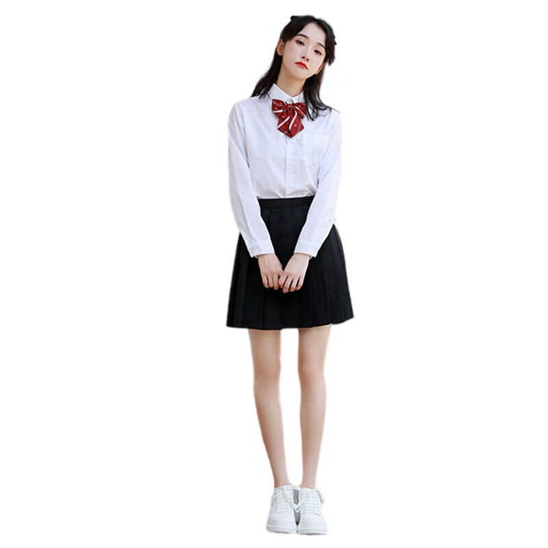 Tduo长袖合唱演出服套装 D06 套 女款-白长袖+短裙+红皇冠领结 L