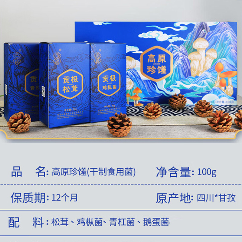 贡极干货松茸青杠菌鸡枞菌鹅蛋菌高原珍馐菌菇礼盒100g*1盒