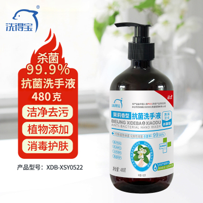 洗得宝XDB-XSY0522 480克/瓶 抗菌水洗洗手液 茉莉香型 抗菌洗手液