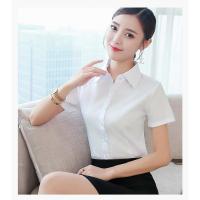 白衬衫女长袖2019春秋加绒韩版职业装工装修身显瘦工作服打底衬衫 白色短袖 S