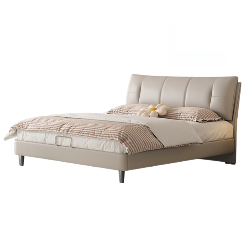 蕃蒂软包床米白张高清大图