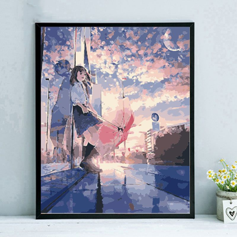 diy数字油画手绘填色卡通人物唯美少女客厅装饰油彩画