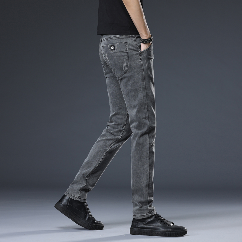 yuansu牛仔裤男潮牌韩版弹力修身男士牛仔裤秋冬季加绒小脚休闲长裤子