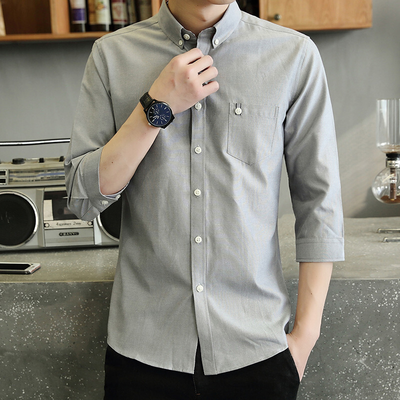 梵克公牛学生七分袖男衬衫薄款2020夏季男士帅气百搭时尚简约时尚修身