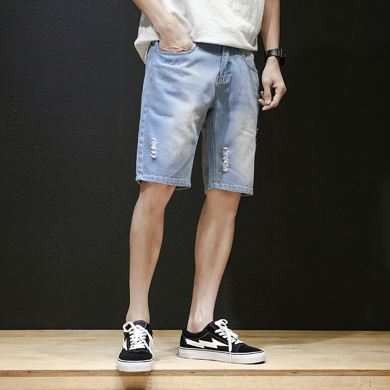 牛仔短裤男士夏季年轻五分裤男5分马裤夏天破洞中裤日系大码裤子