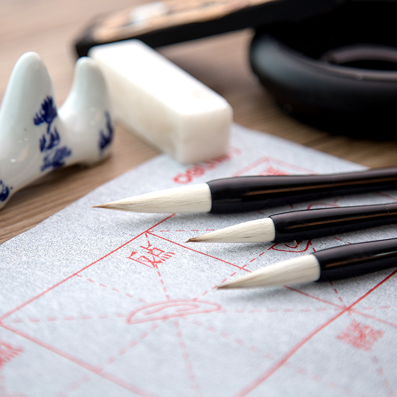 得力(deli)狼毫毛笔套装 文房四宝国画字帖练字笔墨纸砚大中小楷书初学者(40mm、35mm、30mm笔锋毛笔)
