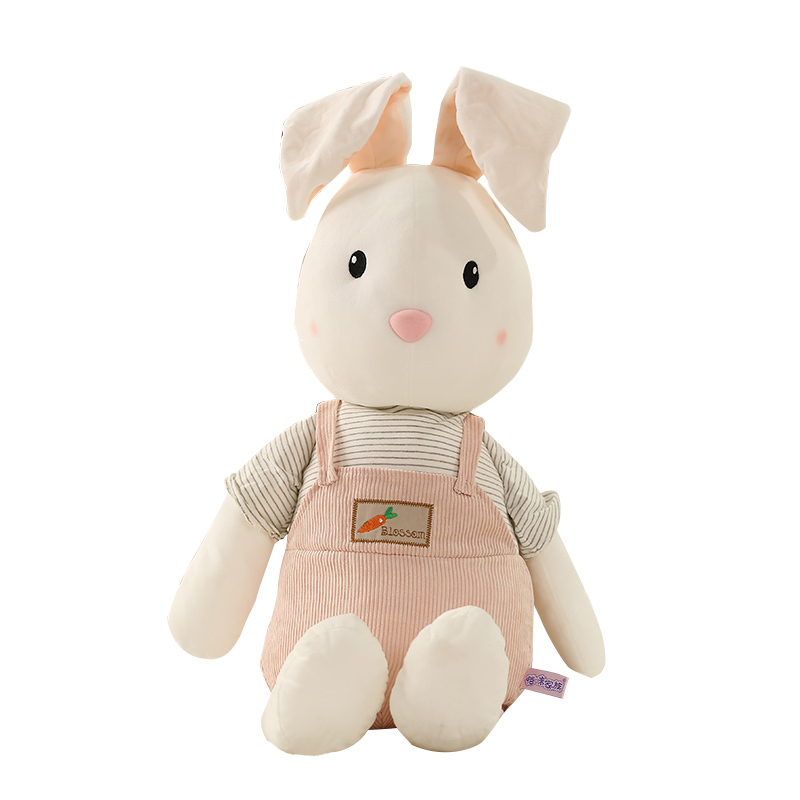 萌背带裤兔子毛绒玩具小兔子公仔小白兔兔布娃娃中号生日礼物玩偶