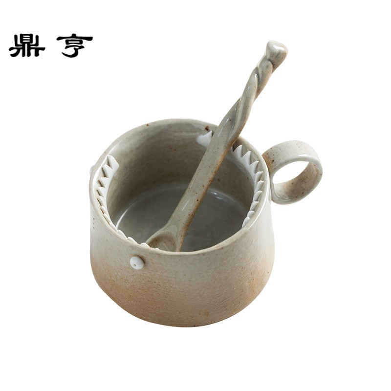 鼎亨原创手工复古陶瓷咖啡杯迷你咖啡杯送勺马克杯 可爱恐龙杯勺