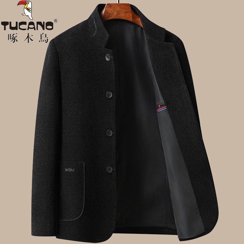 啄木鸟男士爸爸秋装外套秋冬季中老年人立领呢子男50岁男岁高清大图