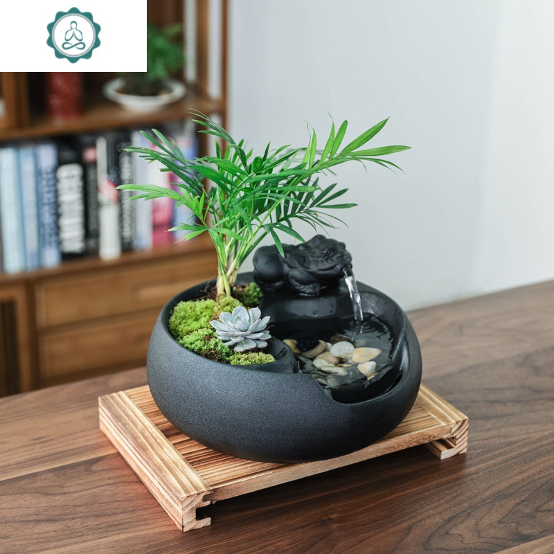 创意流水盆栽家居室内玄关小摆件办公桌面微景观开业乔迁礼品封后竹子