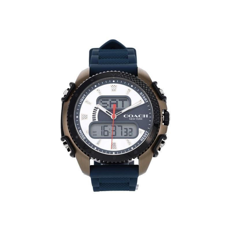 官方正品 coach蔻驰 男士新款蓝白色镶钻表盘42mm 3点钟经典logo标识