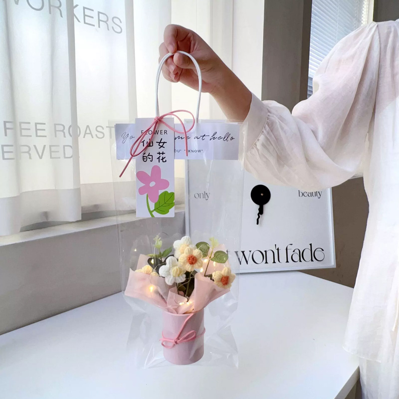 思唯美(sweet made) 母亲节礼物编织永生花束 15*40cm-5个装(泡芙抱抱桶+灯)