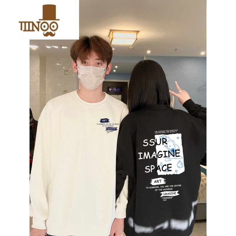 YANXU超火情侣卫衣2023新款圆领ins复古风男女宽松潮牌加绒外套高清大图