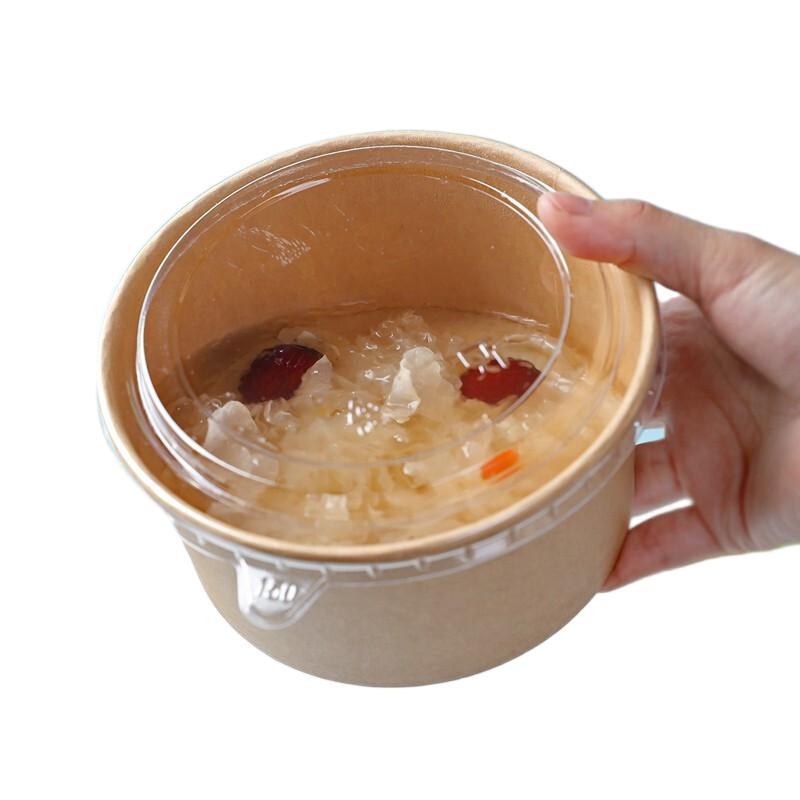芳草地 一次性牛皮纸打包盒 加厚牛皮纸碗 带盖 3G5481 1000ml*50只