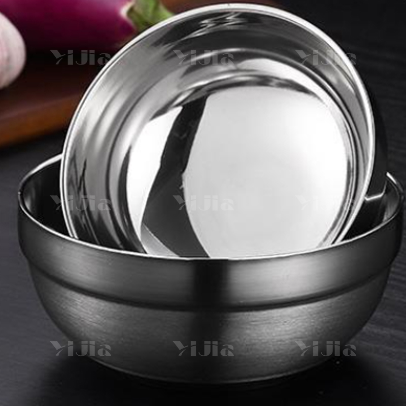 翌嘉YJ40625015 304不锈钢铂金碗学校汤碗真空双层碗防烫碗米饭碗儿童隔热碗 18cm高清大图