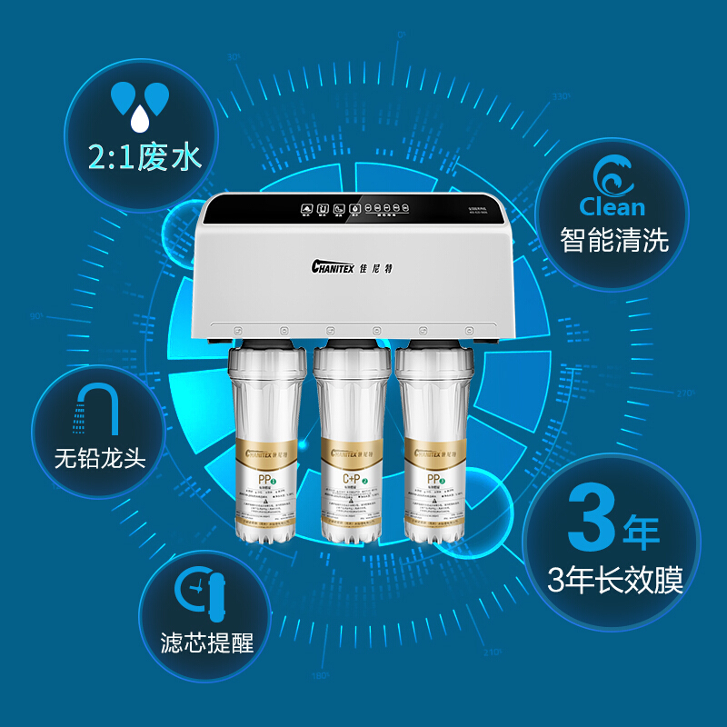 AO史密斯出品 佳尼特(CHANITEX)2:1废水净水机 家用无桶净水器 反渗透直饮纯水机CTR450-C3