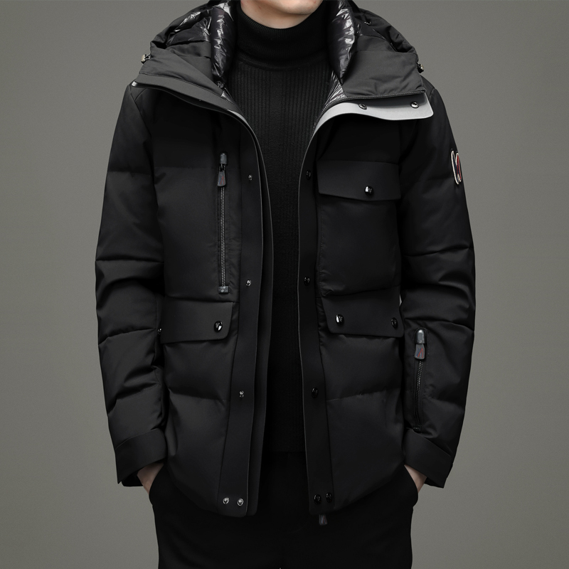 恒源祥90白鹅绒连帽羽绒服男士外套厚潮流户外保暖多口袋上衣2021冬季