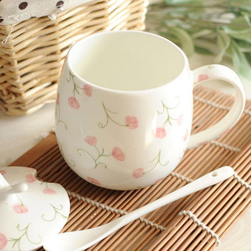 杯子陶瓷杯女马克杯带盖勺简约家用喝水杯可爱儿童咖啡杯通用咖啡具杯子