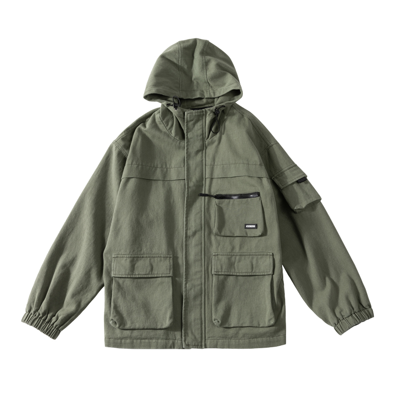 yuansu吕小虎秋季日系复古机能工装夹克男连帽潮牌多口袋上衣男士外套