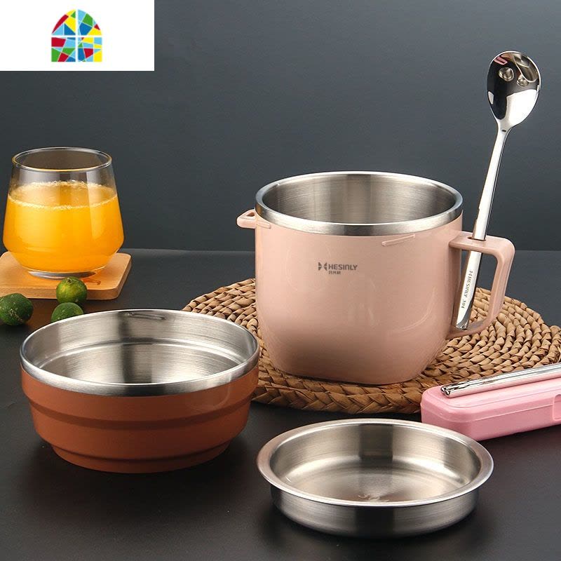 304不锈钢饭盒保温快餐杯上班族便携学生食堂饭缸碗便当盒带餐具 FENGHOU 全蓝色餐杯+保温袋/赠304勺筷盒图片