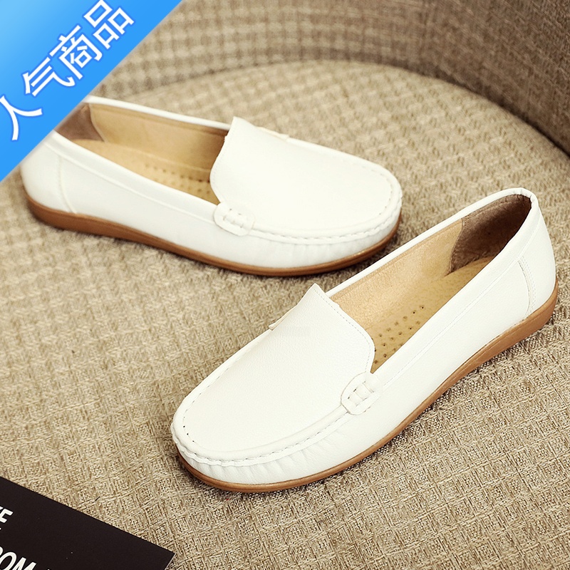 SUNTEK平底单鞋护士鞋女透气妈妈鞋大码皮鞋小白鞋防滑豆豆鞋牛筋工作鞋高清大图