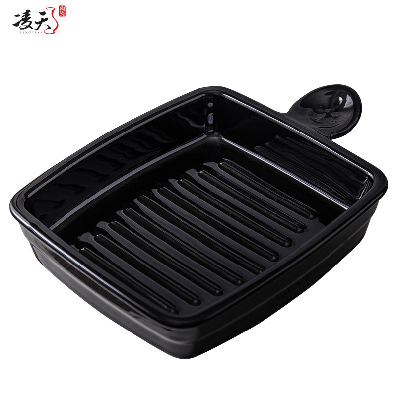 凌天 北欧水手带柄8.5英寸创意陶瓷烘焙焗饭网红情侣家用饭盘西餐早餐盘意面盘