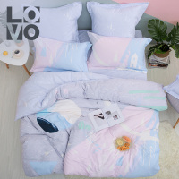 LOVO家纺罗莱生活出品四件套全棉纯棉北欧磨毛被套床单被罩网红都挺好同款条格简约