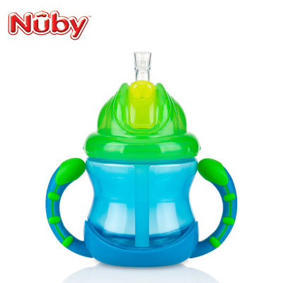 努比(Nuby)双耳防漏 孕婴童水壶 pp吸管杯(有硅胶圈)--240ml绿盖蓝身