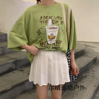牛油果绿色t恤女半袖超火cec短袖2019新品潮宽松上衣服中长款夏装