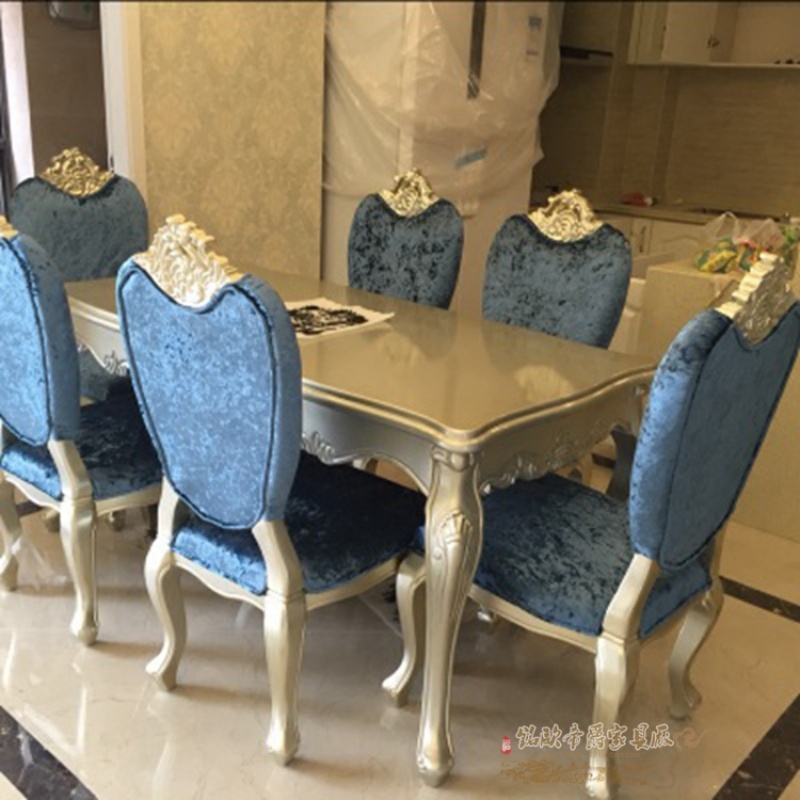 法式田园餐桌椅欧式实木餐桌一桌六椅组合洽谈桌椅餐厅餐桌餐椅_1 一桌4无扶手2有扶手椅