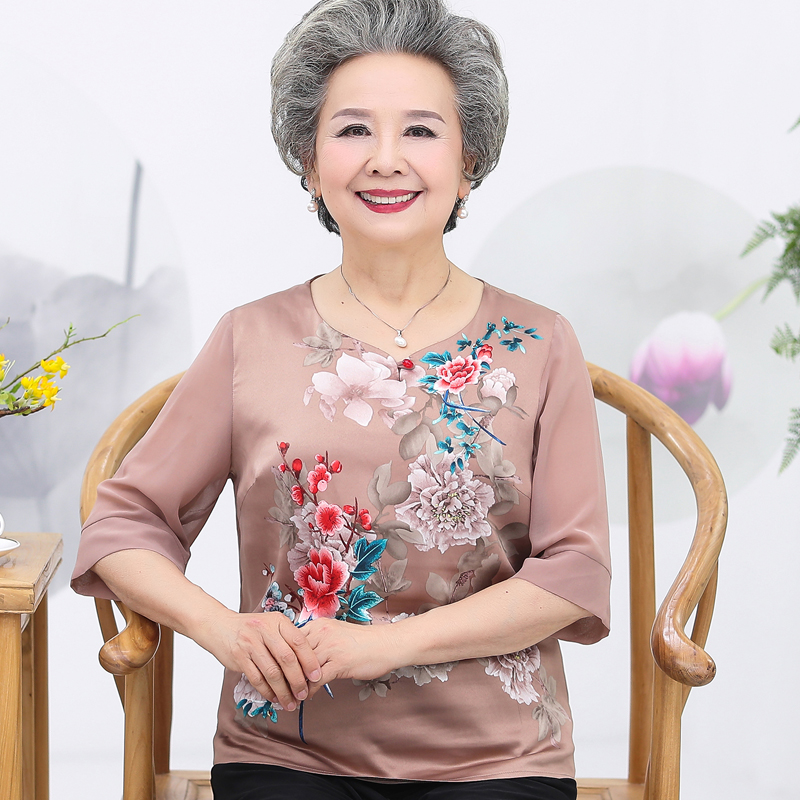 奶奶装夏季七分袖衬衫60岁70中老年人夏装女雪纺套装太太衣服妈妈参数