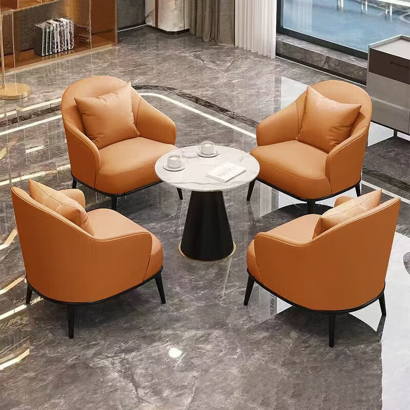 锦北洽谈桌椅轻奢酒店会所接待区沙发椅简约休闲洽谈沙发一桌两椅红色高清大图