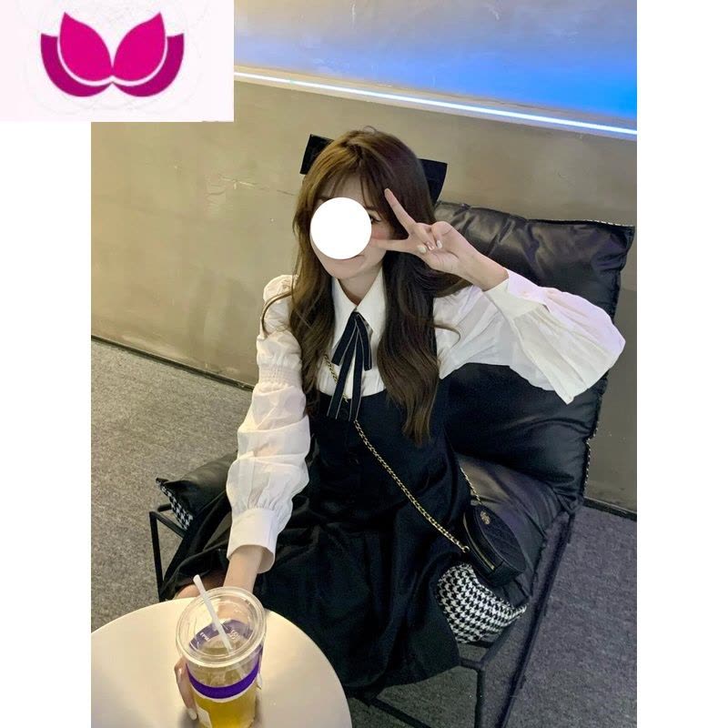 七斓学院风jk制服套装裙女黑色背带百褶裙奶系150小个子连衣裙图片