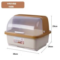 厨房置物架碗柜塑料沥水架大号带盖放碗架装碗箱碗碟架碗筷收纳盒 卡其色 北欧三层沥水篮小号