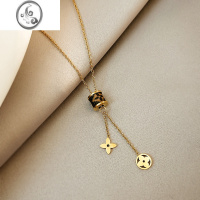 JiMi高级感大蛮腰吊坠女玫瑰金钛钢项链女气质小众轻奢饰品冷淡风 皮革吊坠