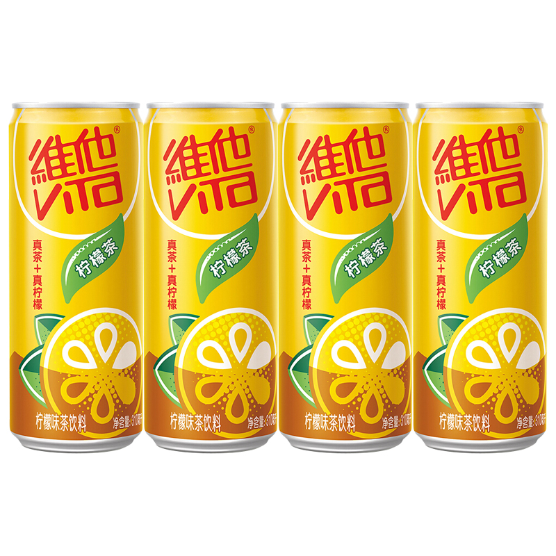 维他奶 维他柠檬茶饮料310ml*4罐 铝罐装 柠檬果味红茶 细长罐