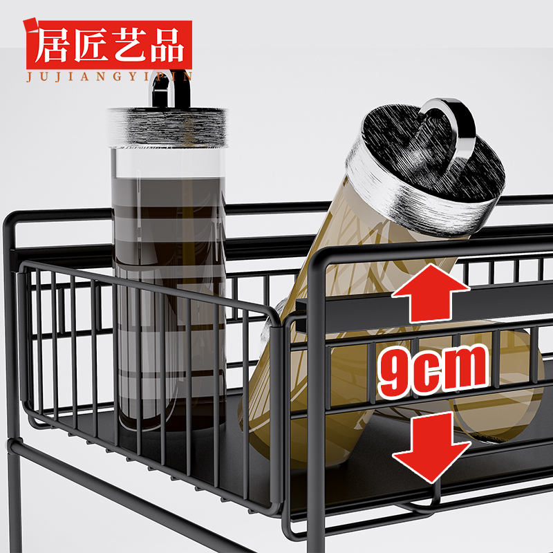 居匠艺品 厨房置物架收纳架厨房收纳用品下水槽架双层推拉调料品储物架调料架
