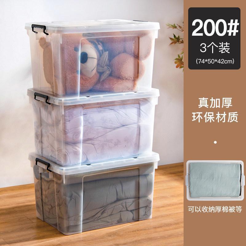 透明收纳箱特大号塑料家用周转箱有盖储物盒加厚衣服整理箱子_1_144 200#三只装【冬装、棉衣、加厚棉被等】加厚款/大容量