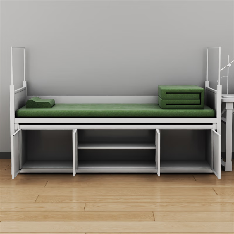 富路达加厚单人床钢制宿舍士官铁床加厚内务单人床带床下柜 13款高清大图