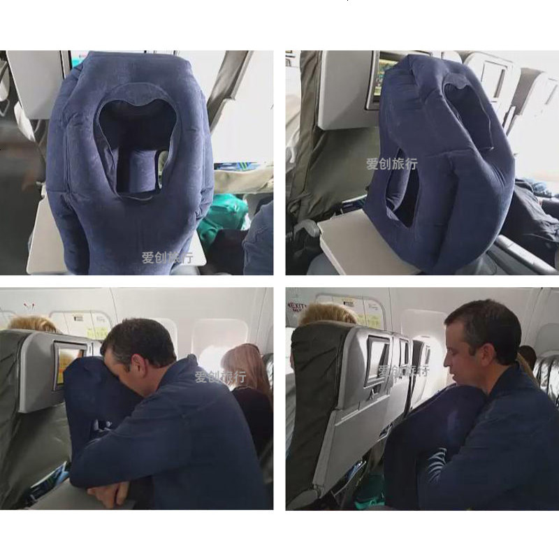 长途飞机旅行枕护颈枕充气U型枕便携u形枕睡觉神器靠枕头趴睡枕 浅灰色 适身高170及以上