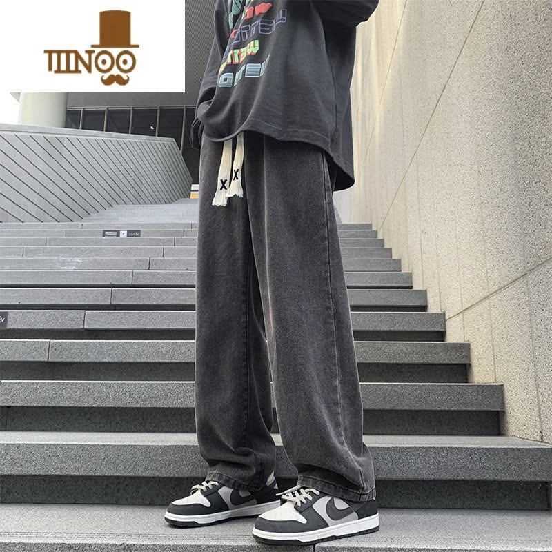 YANXU美式复古牛仔裤男款潮牌阔腿裤直筒宽松青少年大码男士裤子图片