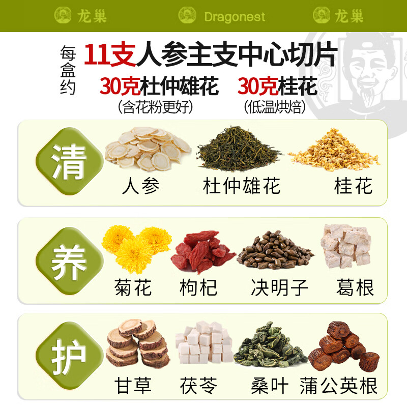 龙巢手选5A原料人参桂花枸杞菊花决明子茶熬夜加班肝火旺盛易怒高清大图