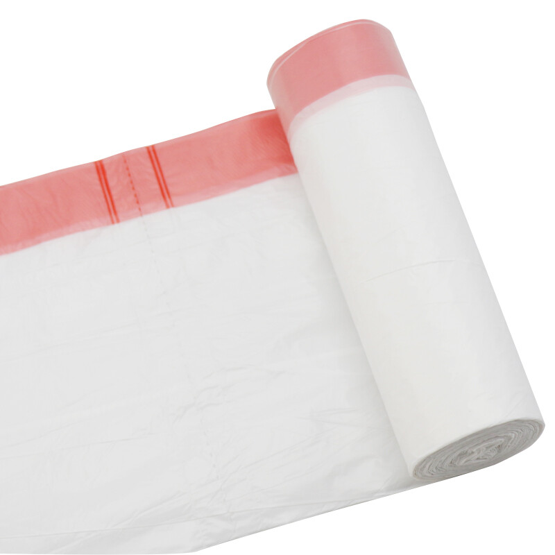 海斯迪克 抽绳垃圾袋 HKZX-55 45*50cm 加厚白袋红绳 20只 1卷高清大图