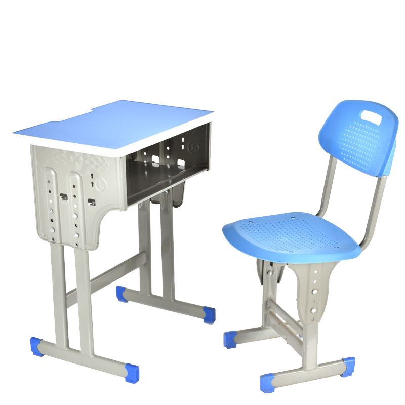 正斌中小学生课桌椅学校培训班辅导班课桌升降儿童书桌学习课桌椅套装 单人蓝白双柱桌配加固塑料靠背款