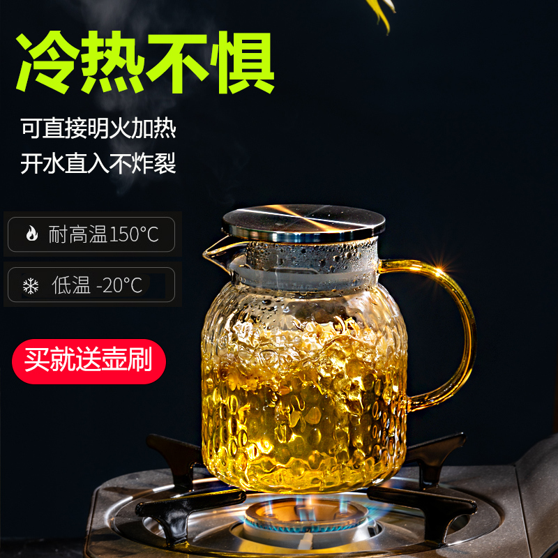 北欧玻璃冷水壶 烘焙精灵锤纹夏季家用凉白开水杯ins风凉水壶冰箱用 950ML米粒壶+2黄把锤纹杯+C托盘